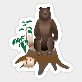 Bear sits on stump Sticker